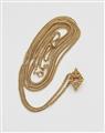 A French 18k gold sautoir with a three colour gold Art Nouveau slider. - image-1