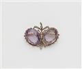 A late 19th century 14k gold, diamond and amethyst brooch. - image-1