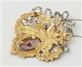 A French 18k gold diamond and ruby love pendant with attatched platinum necklace. - image-2