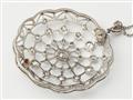 A Belle Epoque 14k rhodinated gold and diamond rosette pendant. - image-2