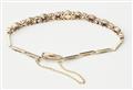 An 14k gold platinum diamond and pearl tennis bracelet. - image-2