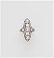 An Art Déco 14k gold platinum diamond and pearl Marquise ring. - image-1