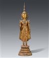 A Ratanakosin gilt and laquered bronze figure of a crowned and bejeweled Buddha Shakyamuni. Thailand. 19th century - image-1