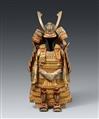 An iron, lacquer, paper and brocade model of an o-yoroi-style armour. 19/20th century - image-1