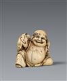 Netsuke des jugendlichen und lachenden Gama Sennin. Elfenbein. Kyoto. 2. Hälfte 18. Jh. - image-1