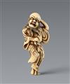 An ivory netsuke of Tekkai Sennin with a wind-blown beard. 18th century - image-1