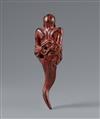 A black and red-lacquered softwood netsuke of a man rising from a cloud. 19th century - image-2