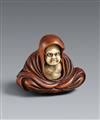 Netsuke des meditierenden Daruma. Buchsbaum und Elfenbein. Edo. Mitte 19. Jh. - image-1