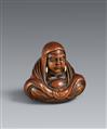 An Edo boxwood netsuke of a meditating Daruma by Shumin. Mid-19th century - image-1