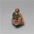 A painted softwood netsuke of a monk on a leaf. 18/19th century - image-4