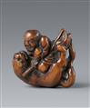 A powerful boxwood netsuke of Busho and a tiger. 18/early 19th century - image-1