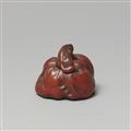 A Ise-Yamada wood netsuke of a tanuki smothering a hunter by Masakazu. Second half 19th century - image-4