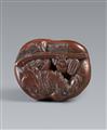 A Ise-Yamada wood netsuke of a tanuki smothering a hunter by Masakazu. Second half 19th century - image-8