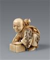 Netsuke eines glücklosen Rattenfängers. Elfenbein. Spätes 19. Jh. - image-1