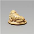 Netsuke eines Affens auf einem Kissen (zabuton). Elfenbein. 18. Jh. - image-4