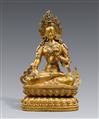 A Sino-Tibetan fire-gilt bronze of White Tara. 18th century - image-1