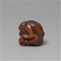 Netsuke eines Affens mit Jungem. Buchsbaum. Kyoto. Frühes 19. Jh. - image-2