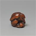 Netsuke eines Affens mit Jungem. Buchsbaum. Kyoto. Frühes 19. Jh. - image-4