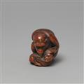 Netsuke eines Affens mit Jungem. Buchsbaum. Kyoto. Frühes 19. Jh. - image-5