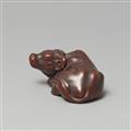 An Ise small wood netsuke of an ox by Masanao. 19th century - image-4