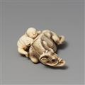 A Kyoto netsuke of a reclining ox and a herd boy. Late 18th century - image-4