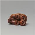 A Tsu boxwood netsuke of a howling tiger in the manner of Minko. Early 19th century - image-6