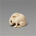 A large Kyoto ivory netsuke of a hare by Kiyotada. Early 19th century - image-4