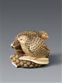 Netsuke zweier Wachteln auf Hirse. Elfenbein. Kyoto. Frühes 19. Jh. - image-1