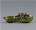 A small green and brown-stained ivory netsuke of a frog on a hechima by Getchu. Late 19th century - image-2