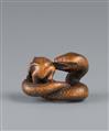 Netsuke einer Schlange und Frosch. Buchsbaum. 19. Jh. - image-2