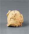 An ivory okimono-type netsuke of a skull and sansukumi. Second half 19th century - image-2