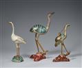 Three cloisonné and champlevé enamel cranes. 1st half of the 20th century - image-2