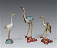 Three cloisonné and champlevé enamel cranes. 1st half of the 20th century - image-1