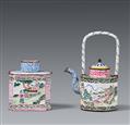 A Canton painted enamel on copper wine pot and tea caddy. 18th century - image-1