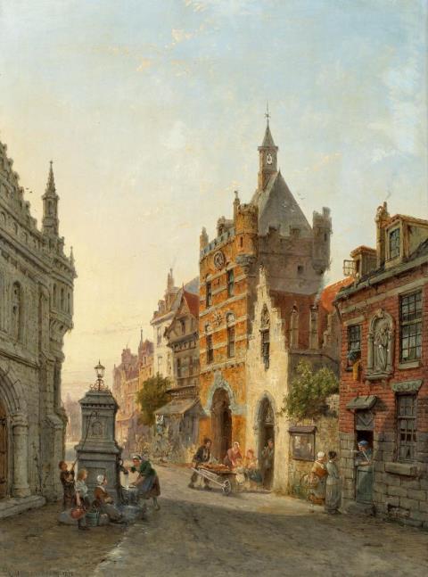 Pieter Cornelis Dommersen - A STREET IN A NETHERLANDISH TOWN (NIJMEGEN?)