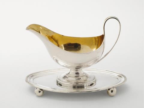 Karel-Philip Ovyn - A Belgian silver partially gilt sauce boat. Marks of Kortrijk, Karel-Philip Ovyn, 1814 - 31.