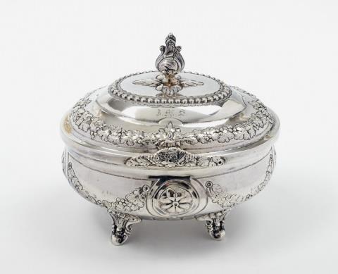 Friedrich Jacob Stoltz(e) - A Berlin silver Louis XVI sugar box, monogrammed "J.M.S.".