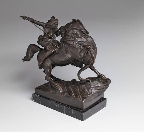 August Karl Eduard Kiss - A cast bronze figure of an Amazon in battle on a marble plinth.
