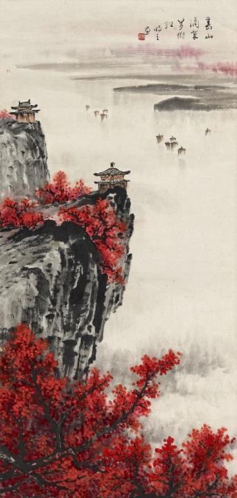 Mingzhi Wei - Rocky landscape with pavilion.