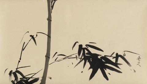 Rosanjin Kitao - Hängerolle, Bambus. Tusche auf Papier. Bez.: Rosanjin. Holzkasten