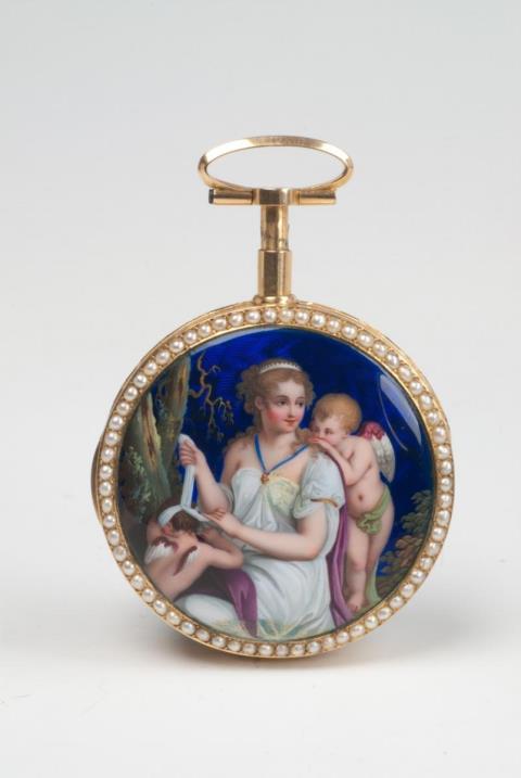  Roux, Bordier, Roman & Cie. - A gold enamel openface repeating pocket watch.