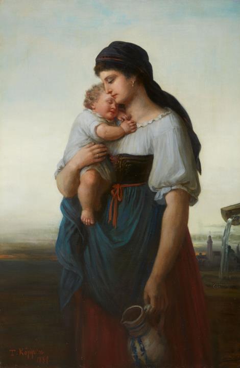 Theodor Köppen - A Mother and Child by a Well