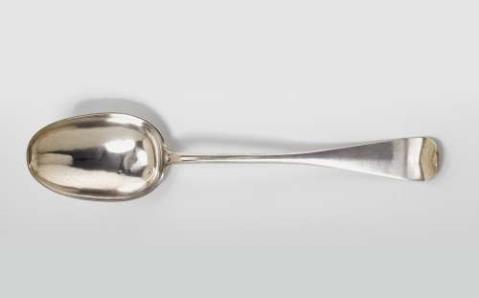 Joachim Friedrich Gotthard Finck - A Schwerin silver dumpling spoon. Engraved to the underside "Georg Heinrich Schütz 1788". Marks of Joachim Friedrich Gotthard Finck, ca. 1790.