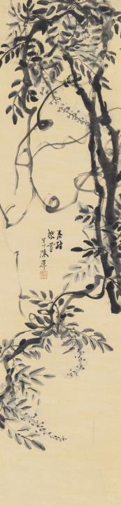 Banding Chen - Wisteria. Hängerolle. Tusche auf Papier. Aufschrift, sign.: Banding Chen Nian und Siegel: Chen Nian zhi yin.