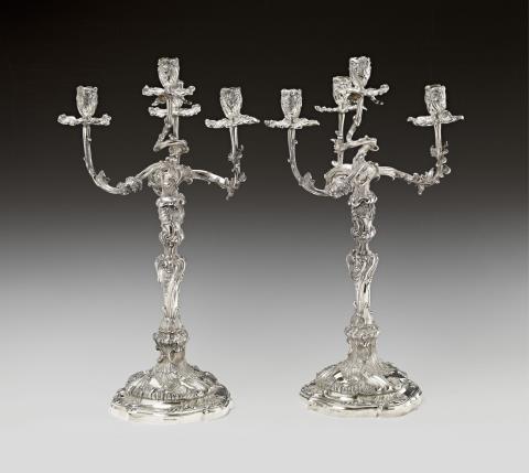 Moritz Elimeyer - A pair of Dresden silver rococo style candlesticks