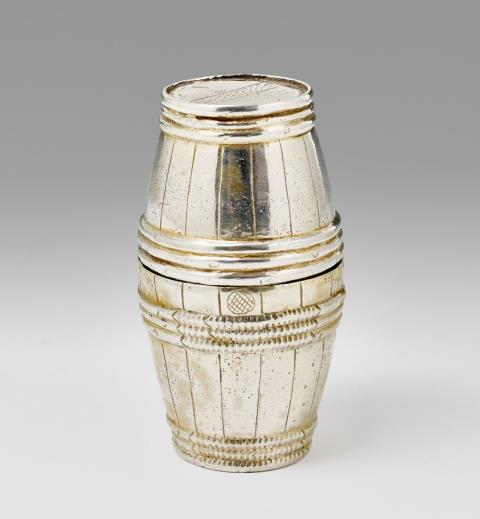 Tobias Wolff - A small Nuremberg partially gilt silver double beaker formed as a barrel