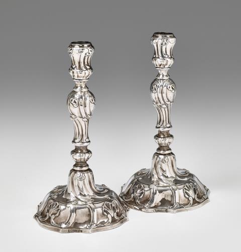 Johann Friedrich Brandt - A pair of Baltic silver rococo candlesticks