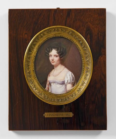 Jean-Baptiste Duchesne - A portrait miniature of a young lady in a cashmere stole.