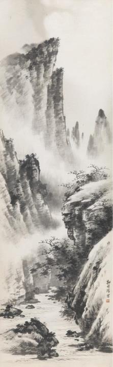 Chuanzhang Guo - Two paintings by Guo Chuanzhang (1912-1990) depicting rocky landscapes. Ink on paper. a) Signed Guo Chuanzhang and sealed Chuanzhang. b) Signed Chuanzhang and sealed Guo Chuanzh...