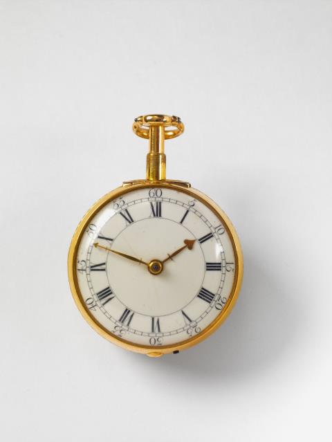  Mudge & Dutton - A 18k gold and fire gilt metal George II two case openface pocketwatch with verge escapement and repetition